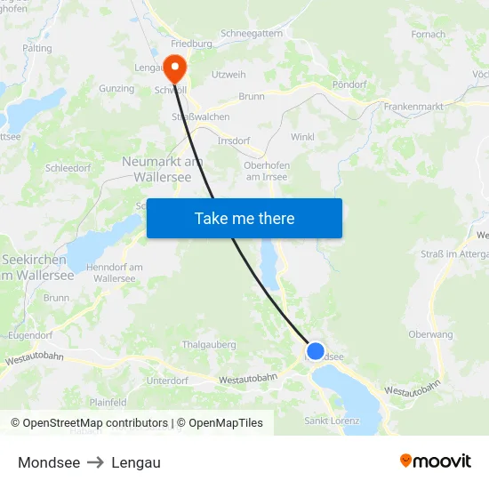 Mondsee to Lengau map