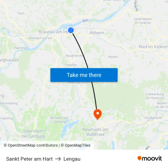 Sankt Peter am Hart to Lengau map