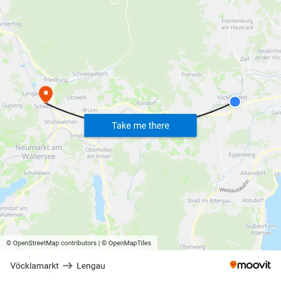 Vöcklamarkt to Lengau map