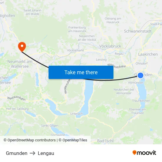 Gmunden to Lengau map