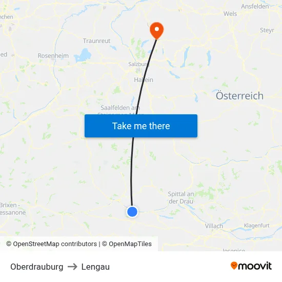 Oberdrauburg to Lengau map