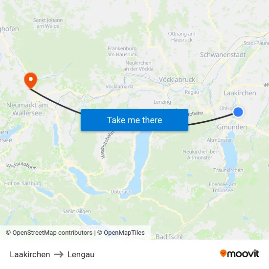 Laakirchen to Lengau map