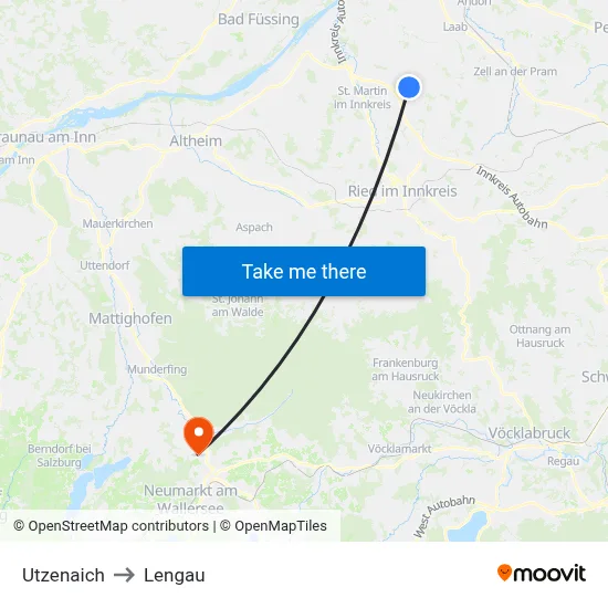Utzenaich to Lengau map