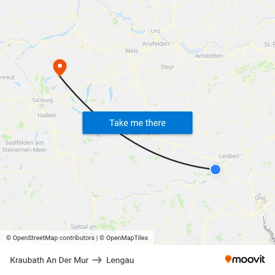 Kraubath An Der Mur to Lengau map