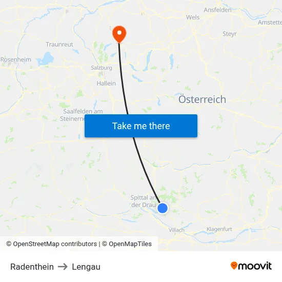 Radenthein to Lengau map
