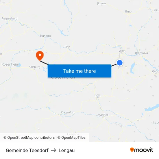Gemeinde Teesdorf to Lengau map