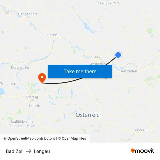 Bad Zell to Lengau map