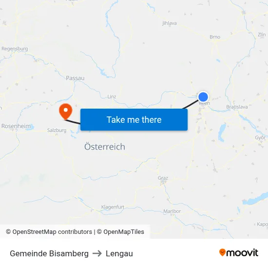 Gemeinde Bisamberg to Lengau map