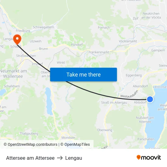 Attersee am Attersee to Lengau map