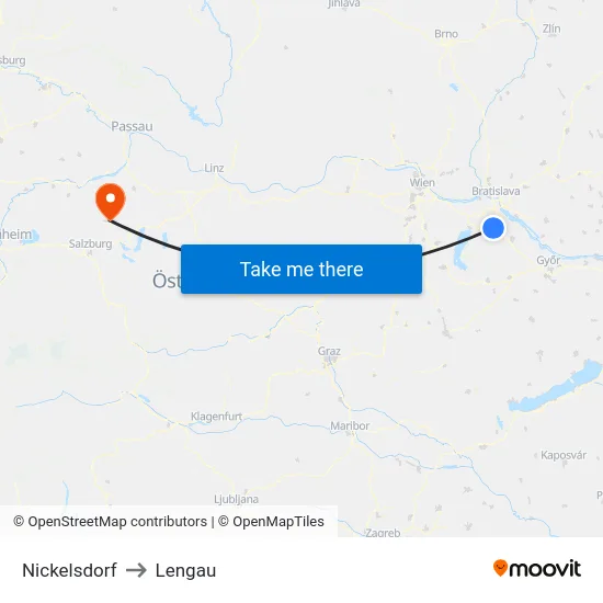 Nickelsdorf to Lengau map