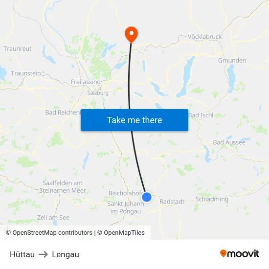 Hüttau to Lengau map