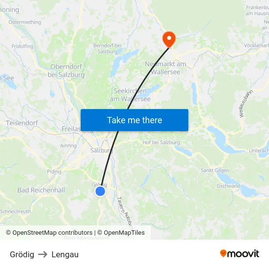 Grödig to Lengau map