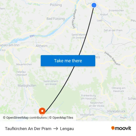 Taufkirchen An Der Pram to Lengau map