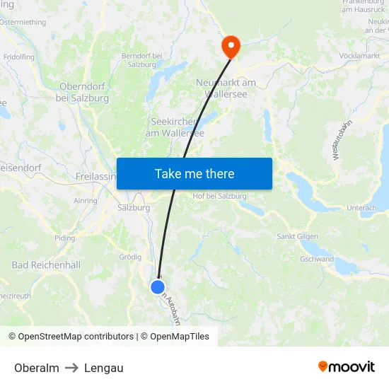 Oberalm to Lengau map