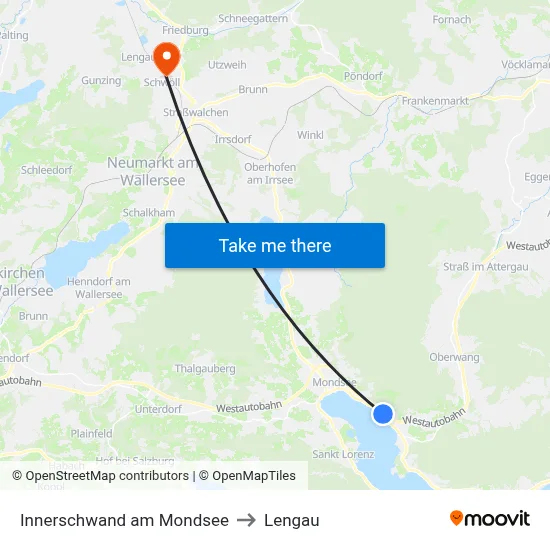 Innerschwand am Mondsee to Lengau map