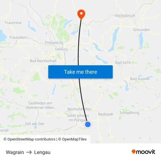 Wagrain to Lengau map