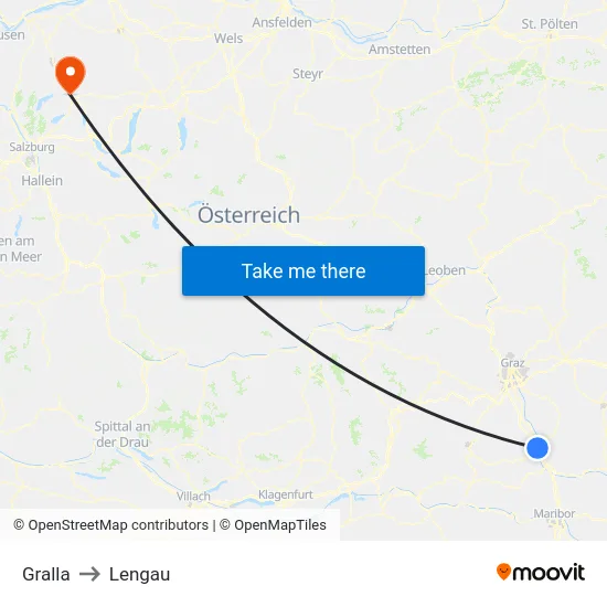 Gralla to Lengau map