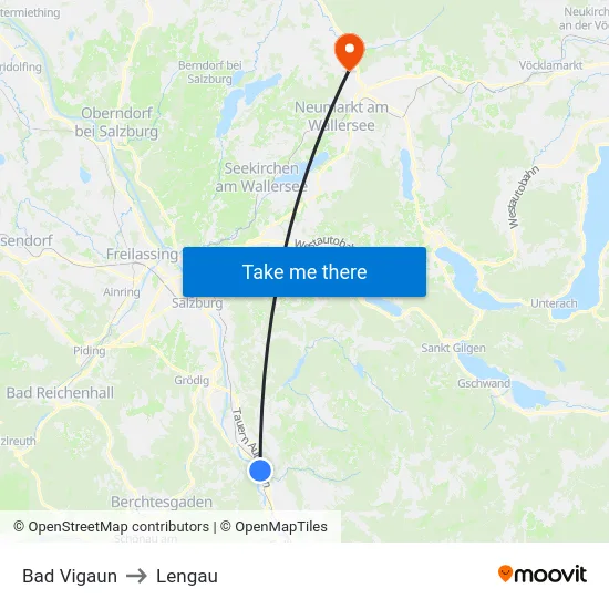 Bad Vigaun to Lengau map
