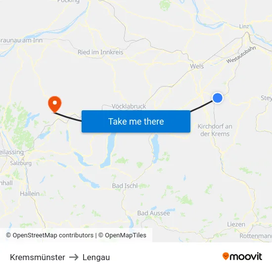 Kremsmünster to Lengau map