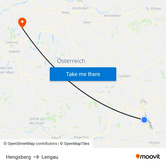 Hengsberg to Lengau map