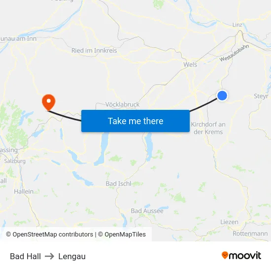 Bad Hall to Lengau map
