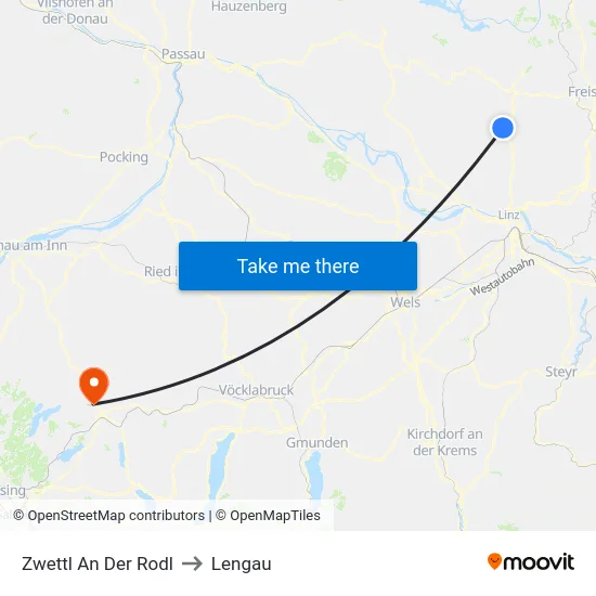 Zwettl An Der Rodl to Lengau map
