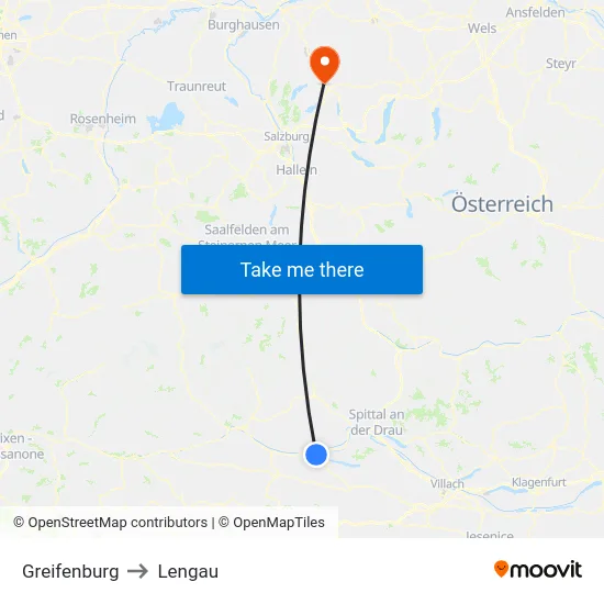 Greifenburg to Lengau map