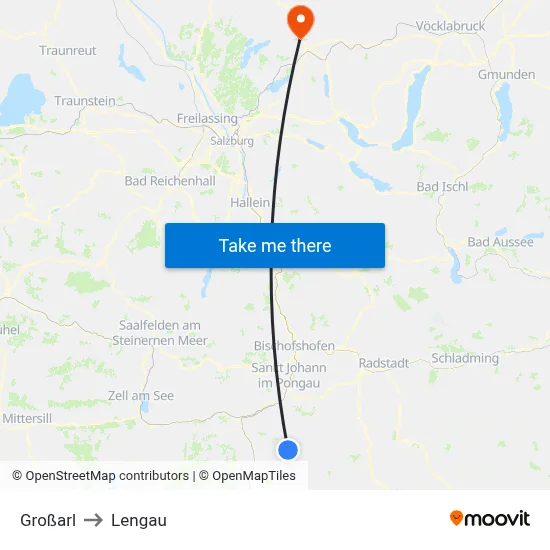 Großarl to Lengau map