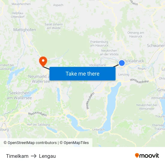 Timelkam to Lengau map