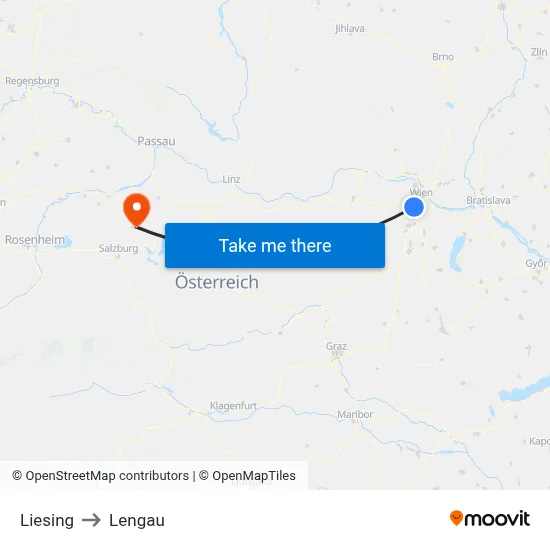 Liesing to Lengau map