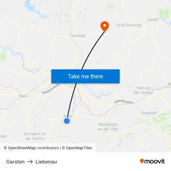 Garsten to Liebenau map