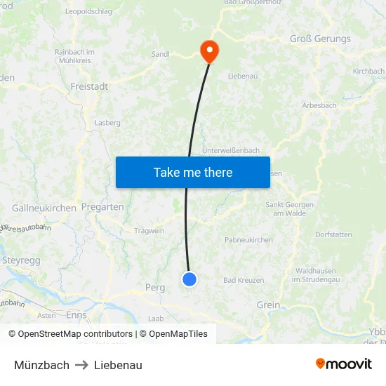 Münzbach to Liebenau map