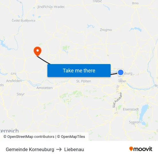 Gemeinde Korneuburg to Liebenau map