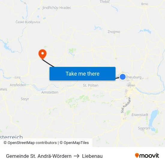 Gemeinde St. Andrä-Wördern to Liebenau map