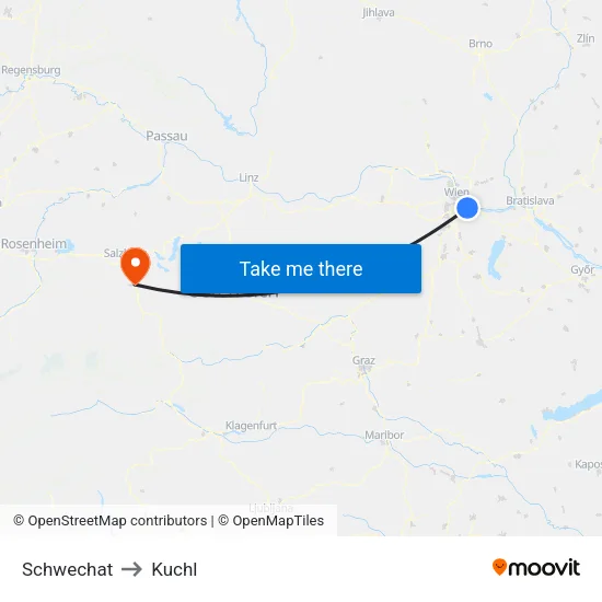 Schwechat to Kuchl map