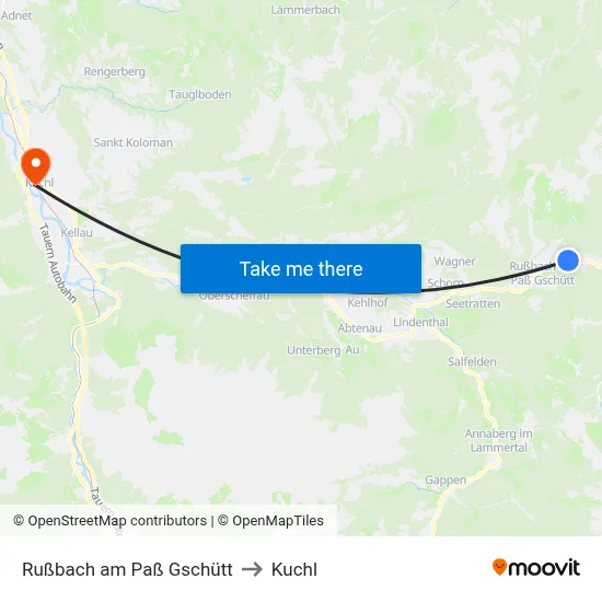 Rußbach am Paß Gschütt to Kuchl map