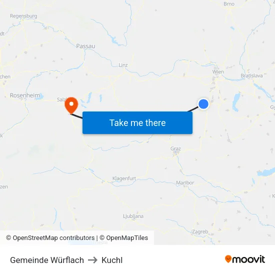 Gemeinde Würflach to Kuchl map