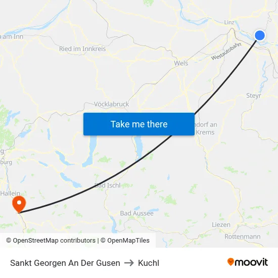 Sankt Georgen An Der Gusen to Kuchl map