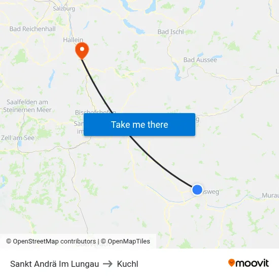 Sankt Andrä Im Lungau to Kuchl map