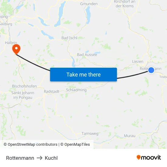 Rottenmann to Kuchl map