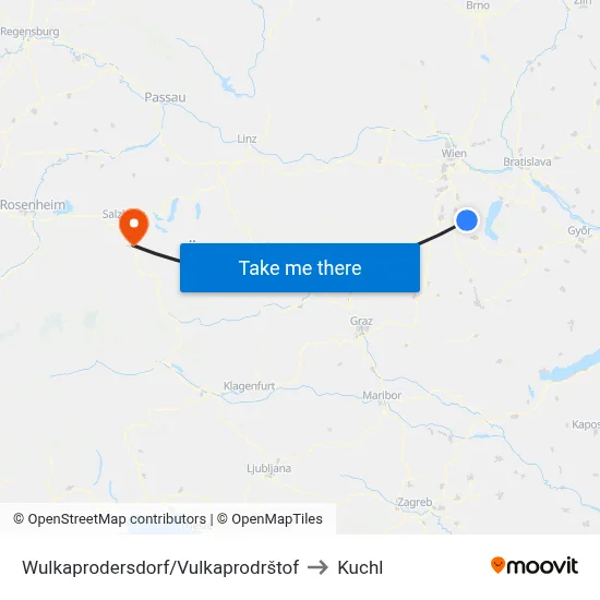 Wulkaprodersdorf/Vulkaprodrštof to Kuchl map