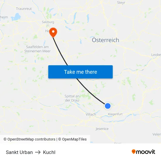 Sankt Urban to Kuchl map