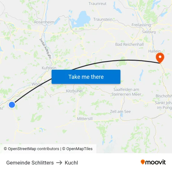 Gemeinde Schlitters to Kuchl map