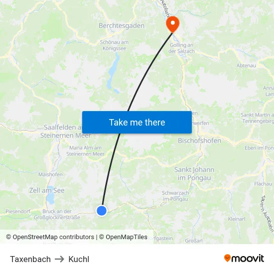 Taxenbach to Kuchl map