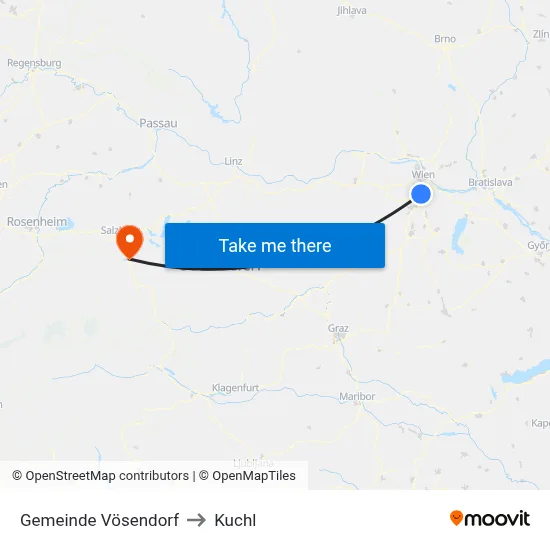 Gemeinde Vösendorf to Kuchl map