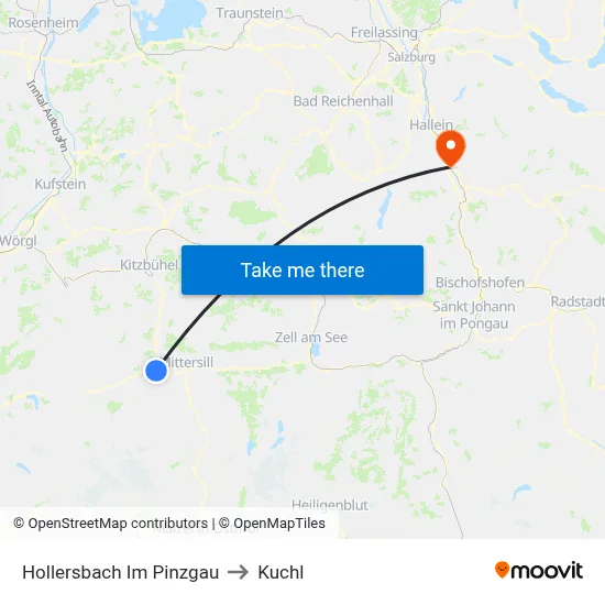 Hollersbach Im Pinzgau to Kuchl map