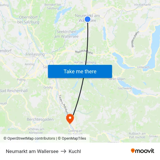 Neumarkt am Wallersee to Kuchl map