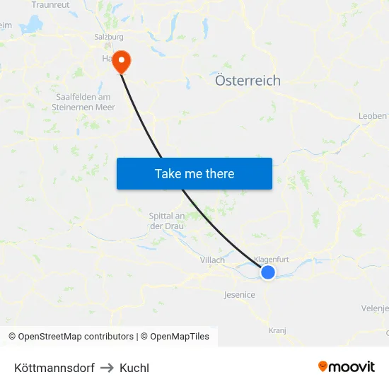 Köttmannsdorf to Kuchl map