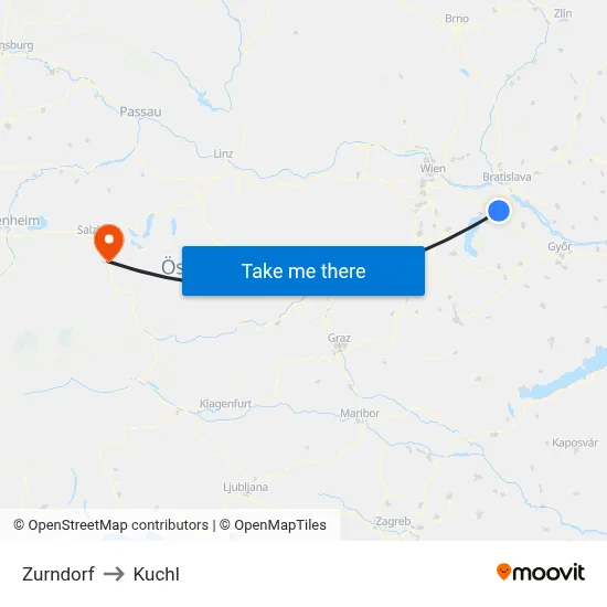 Zurndorf to Kuchl map