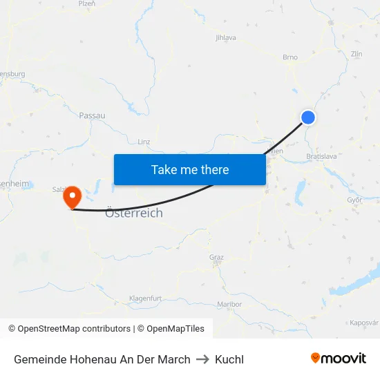 Gemeinde Hohenau An Der March to Kuchl map